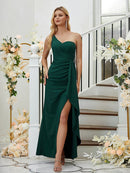 Sheath/Column Stretch Crepe Ruched One-Shoulder Sleeveless Floor-Length Bridesmaid Dresses