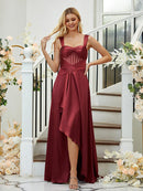 A-Line/Princess  Woven Satin Ruched Straps Sleeveless Asymmetrical Bridesmaid Dresses