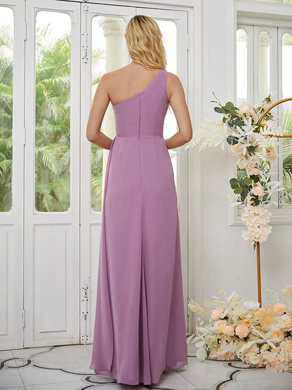 Sheath/Column Chiffon Ruched One-Shoulder Sleeveless Floor-Length Bridesmaid Dresses