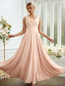 A-Line/Princess Chiffon Ruffles Scoop Sleeveless Floor-Length Bridesmaid Dresses