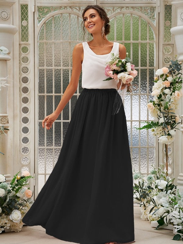 A-Line/Princess Chiffon Ruffles Scoop Sleeveless Floor-Length Two Piece Bridesmaid Dresses