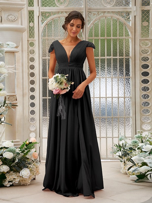 A-Line/Princess Chiffon Ruffles V-neck Sleeveless Sweep/Brush Train Bridesmaid Dresses