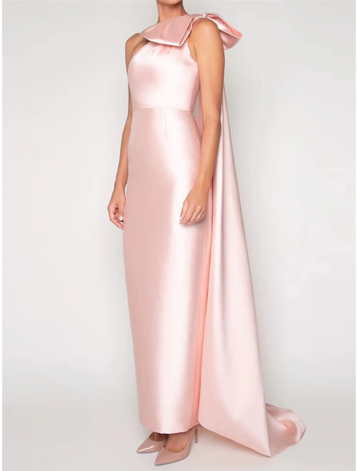 Sheath / Column Satin Evening Gown Elegant Christmas Dress Formal Sweep / Brush Train Sleeveless One Shoulder with Flower