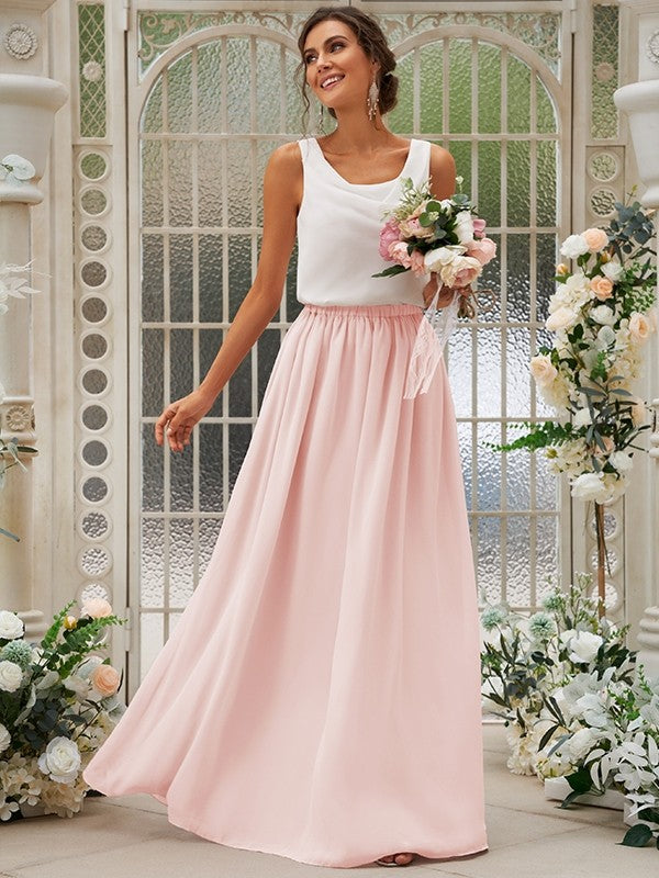 A-Line/Princess Chiffon Ruffles Scoop Sleeveless Floor-Length Two Piece Bridesmaid Dresses