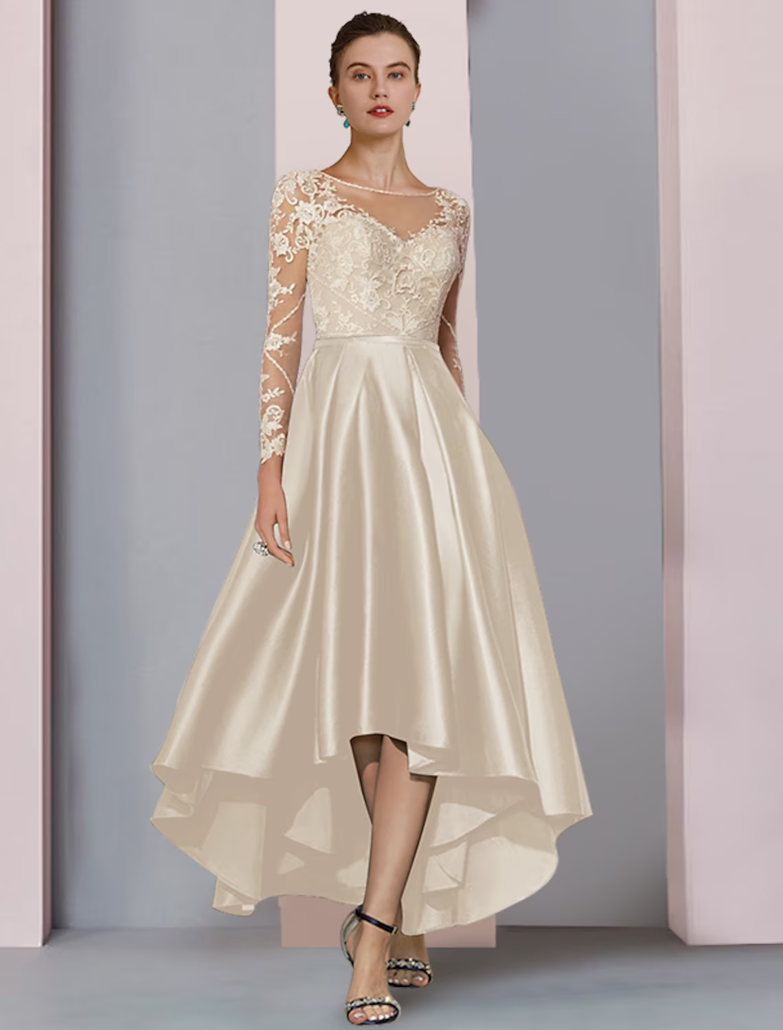 A-Line Mother of the Bride Dress Wedding Guest Elegant High Low Scoop