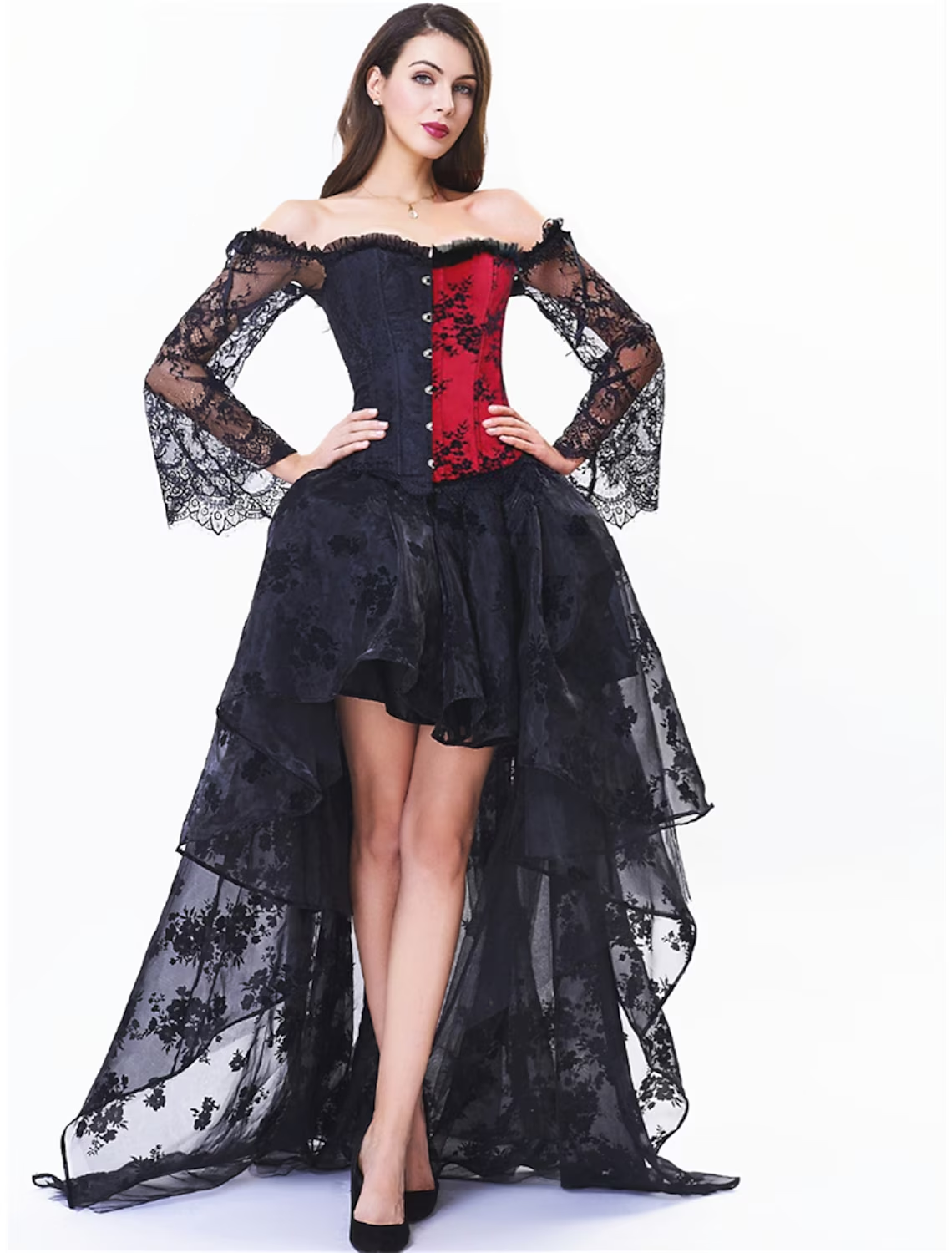 A-Line Prom Dresses Vintage Dress Masquerade Asymmetrical Long Sleeve Off Shoulder Lace with Appliques