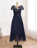 A-Line Mother of the Bride Dress Formal Vintage Elegant Scoop Neck Tea Length Lace 3/4 Length Sleeve with Sequin Appliques