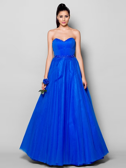 Ball Gown Lace Up Dress Formal Evening Floor Length Sleeveless Sweetheart Tulle with Beading Draping