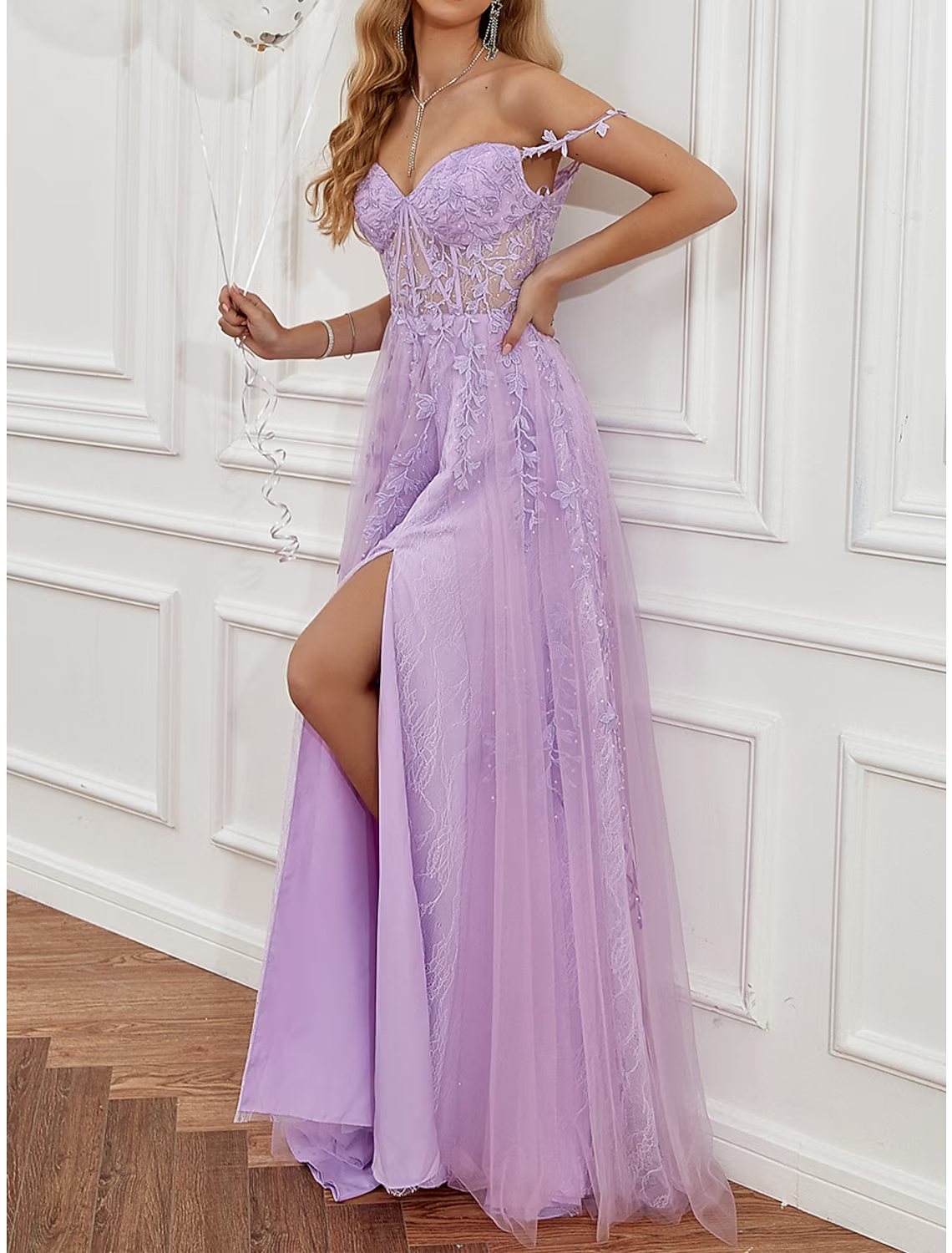 A-Line Prom Dresses See Through Dress Formal Sweep / Brush Train Sleeveless Sweetheart Tulle Backless with Beading Slit Appliques