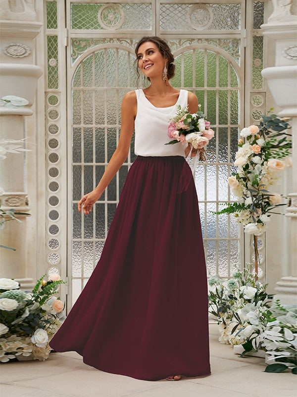 A-Line/Princess Chiffon Ruffles Scoop Sleeveless Floor-Length Two Piece Bridesmaid Dresses