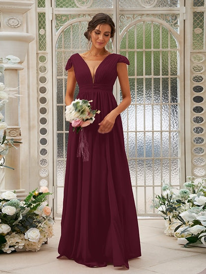 A-Line/Princess Chiffon Ruffles V-neck Sleeveless Sweep/Brush Train Bridesmaid Dresses