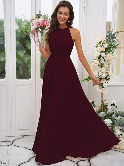 A-Line/Princess Chiffon Ruffles Halter Sleeveless Floor-Length Bridesmaid Dresses