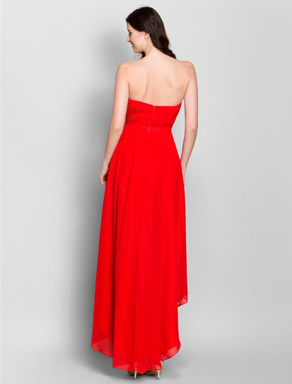 A-Line Strapless Asymmetrical Chiffon Bridesmaid Dress with Side Draping