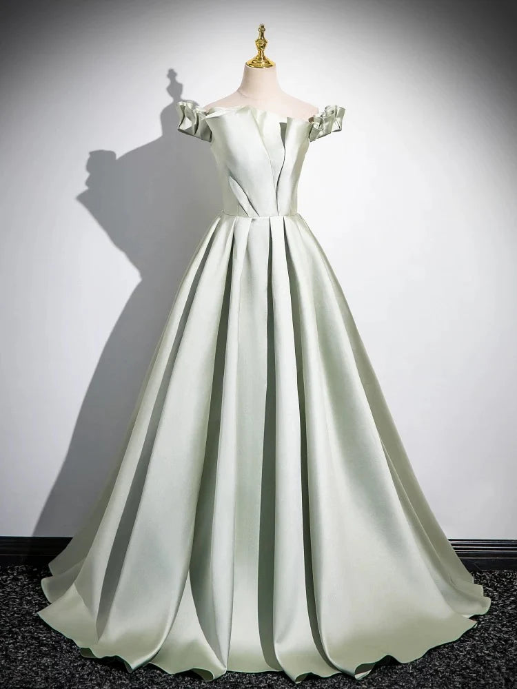 A-Line Formal Dress Off Shoulder Satin Long Evening Dress