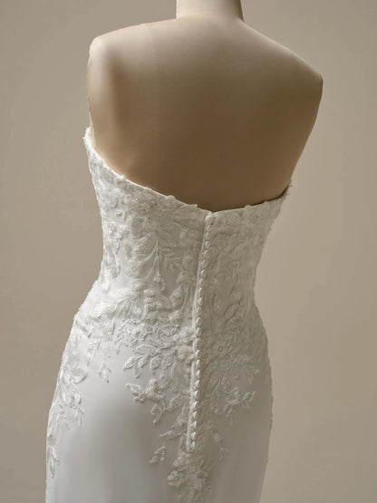 Wedding Dress Strapless Sweetheart Neckline Off-the-Shoulder Sleeveless Mermaid Sheath Crepe Floral Lace Tulle Bridal Gown Formal Wear Dress