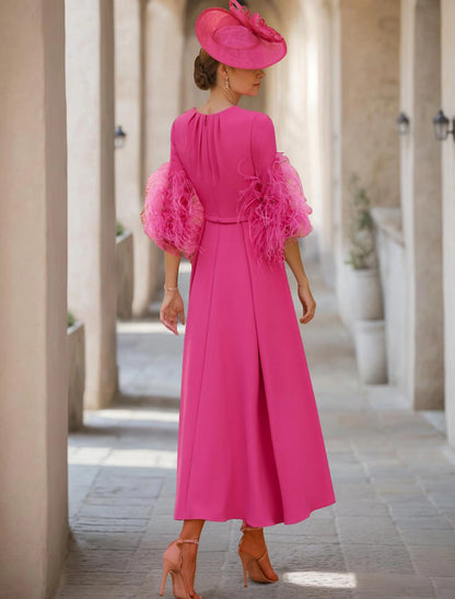 A-Line  Elegant Jewel Neck Asymmetrical Stretch Fabric Half Sleeve with Mother of the Bride Dress