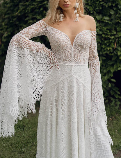 Wedding Dress Bohemian for Bride Long Sleeves Plus Size Lace Beach Bridal Gowns Wedding Gowns Formal Women's Dresses