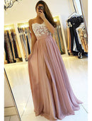 A-line/Princess Sweetheart Sleeveless Long/Floor-Length Chiffon Prom Dress With Split Appliqued