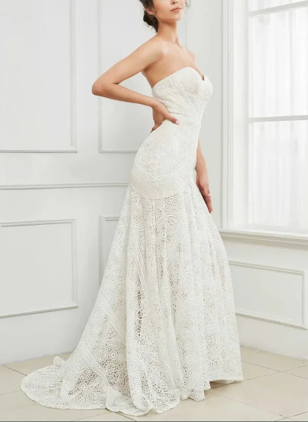 Fall November December New Pattern Wedding Dress Lace Sweetheart Neckline Strapless Cultivate oneself Dress