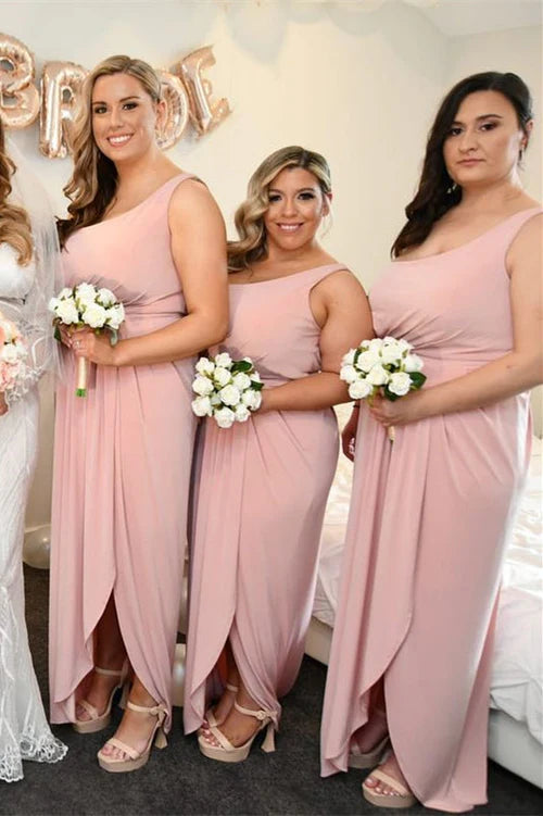 Bridesmaid Dress One Shoulder Faux-Wrap Satin Long