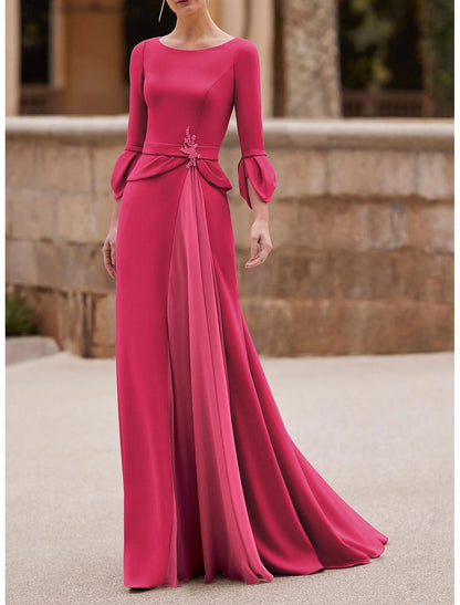 Trumpet Elegant Floor Length Chiffon Length Sleeve with Crystal Mother of the Bride Dress