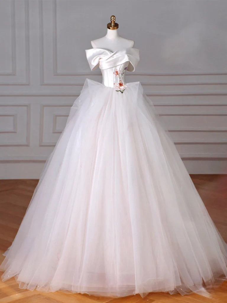 Formal Dress Long Dress Elegant A-Line Off Shoulder Tulle Fantastic Wedding Dress