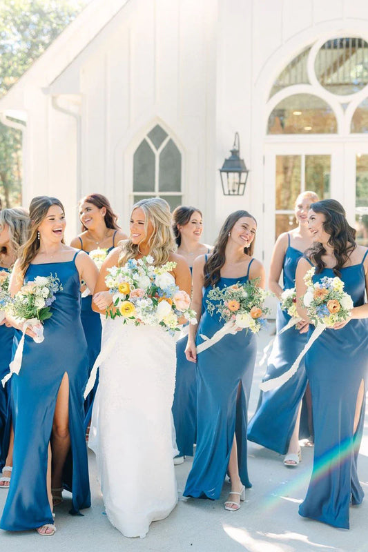 Bridesmaid Dresses Simple Mermaid Spaghetti Straps Blue Long