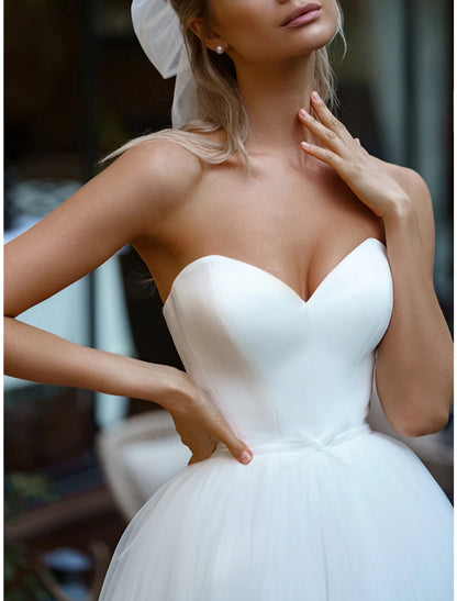 Hall Casual Wedding Dresses A-Line Off Shoulder Long Sleeve Court Train Satin Bridal Gowns With Sash / Ribbon Hall Casual Wedding Dresses A-Line Off Shoulder Long Sleeve Court Train Satin Bridal Gowns With Sash / Ribbon