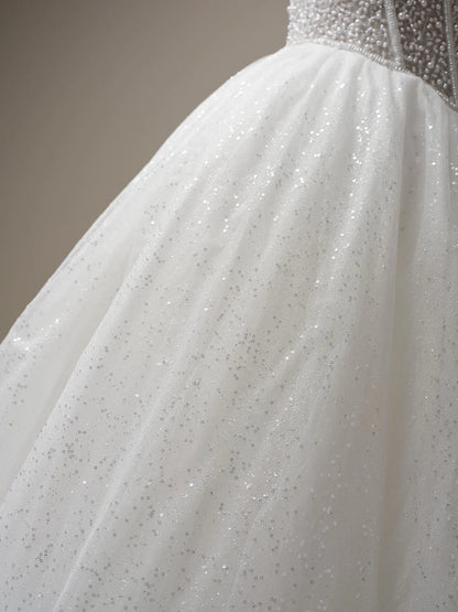 Wedding Dress Off-the-Shoulder Sleeveless Strapless Beaded Luxury Bridal Gown Formal Wear Dress