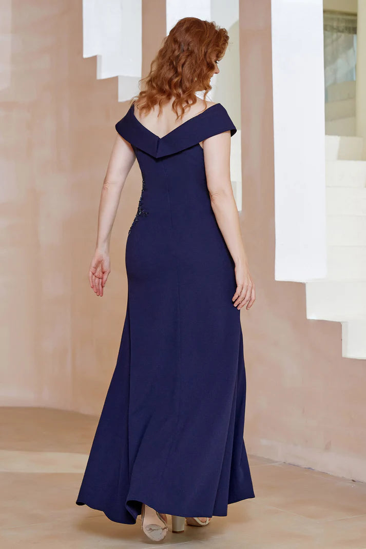 Fall November December Wedding Guest Dress V-Neck Cap Sleeves Sequins Split Fork Dress Mother of the Groom/Bride Dresses