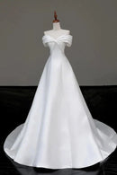 Wedding Dress A Line Satin Off The Shoulder Long Elegant Formal Dresses