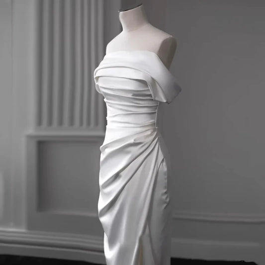 Wedding Dress Off The Shoulder Sheath Ruched Long Elegant Formal Dresses