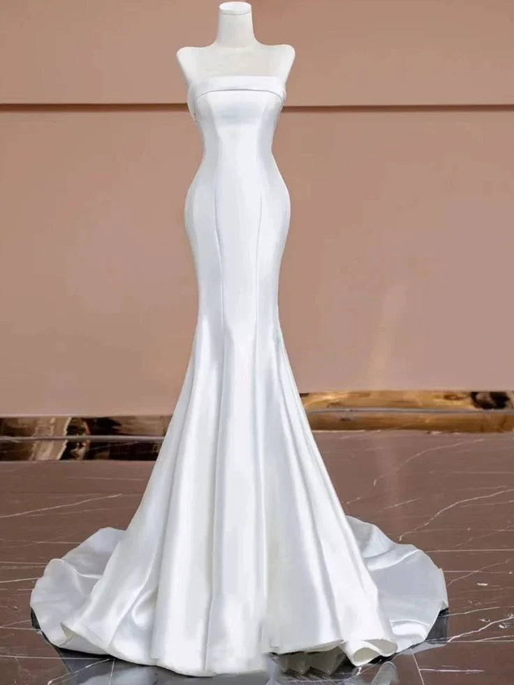 Wedding Dress Mermaid Cultivate oneself Strapless Satin Long Formal Dresses