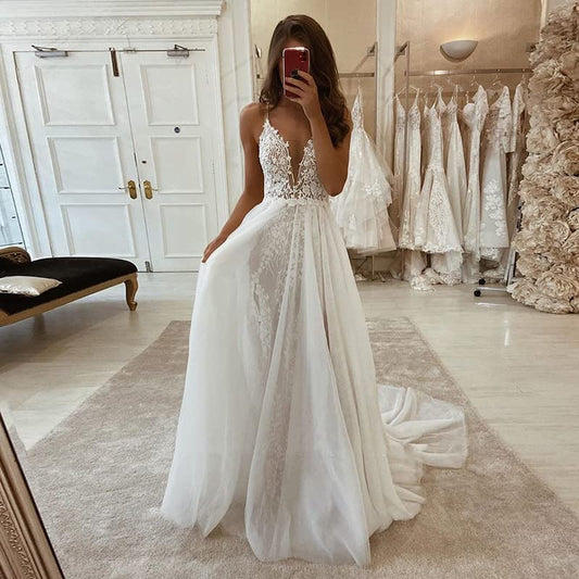 Wedding Dress Boho Slit Lace Appliques Long Sleeve Mermaid Bridal Dresses for Wedding Formal Women's Dresses