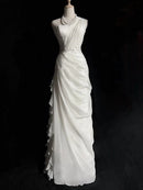 Wedding Dress Sheath Ruffle Long Wedding Dress Applique Chiffon Formal Dresses