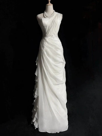 Wedding Dress Sheath Ruffle Long Wedding Dress Applique Chiffon Formal Dresses