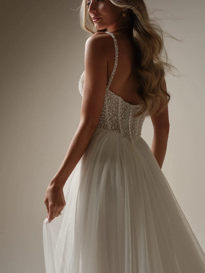 Wedding Dress A-Line Sleeveless Sweetheart Neckline Spaghetti Straps Tulle Gorgeous Bridal Gown Formal Wear Dress
