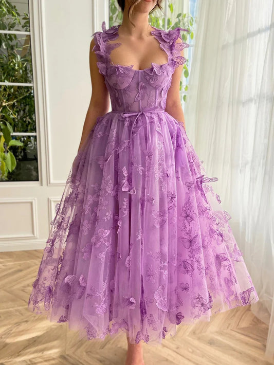 Prom Dress Aline Tulle Midi with Butterflies