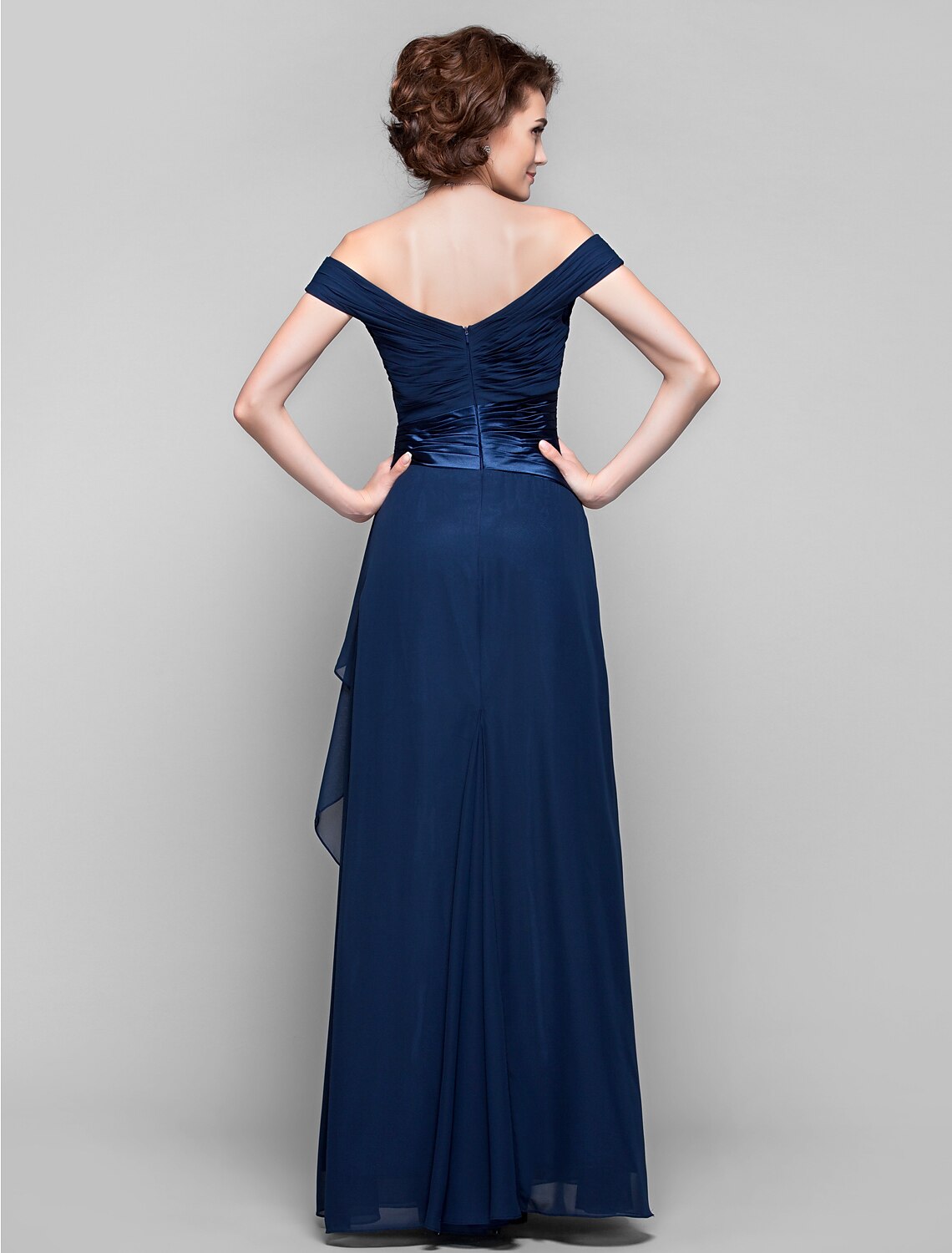 Sheath / Column Mother of the Bride Dress Open Back Off Shoulder Floor Length Chiffon Sleeveless with Criss Cross