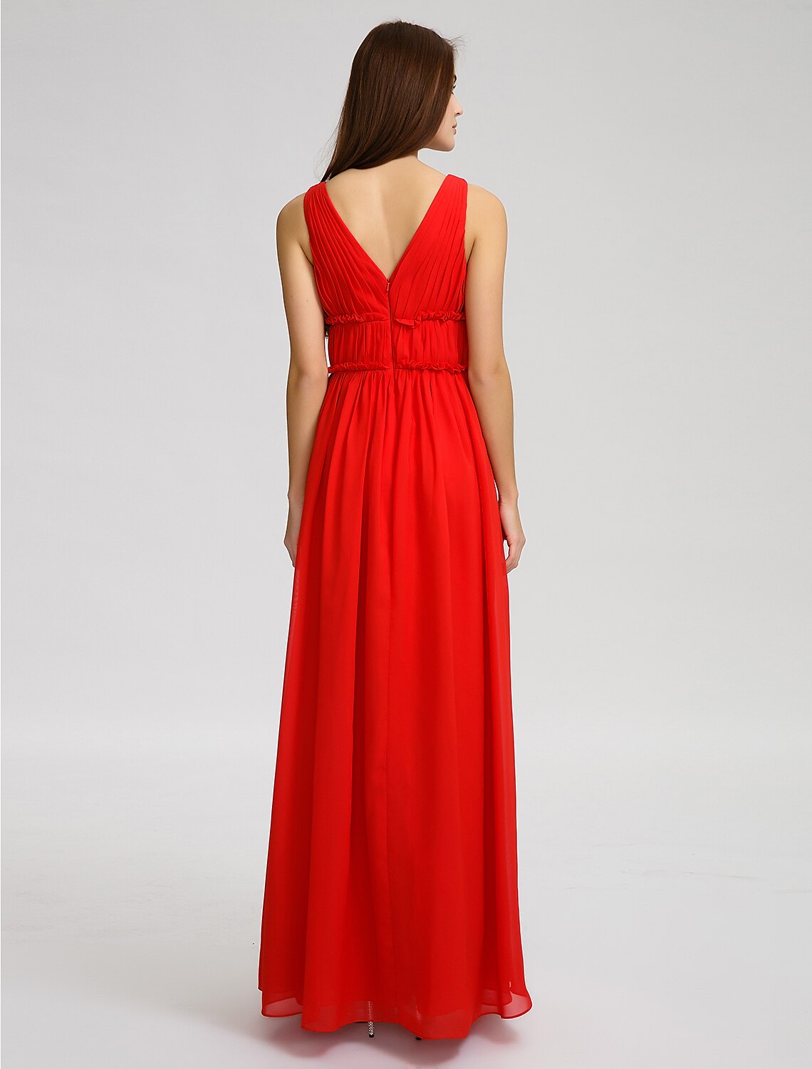 A-Line Bridesmaid Dress V Neck Sleeveless Open Back Floor Length Chiffon with Criss Cross / Draping / Side Draping