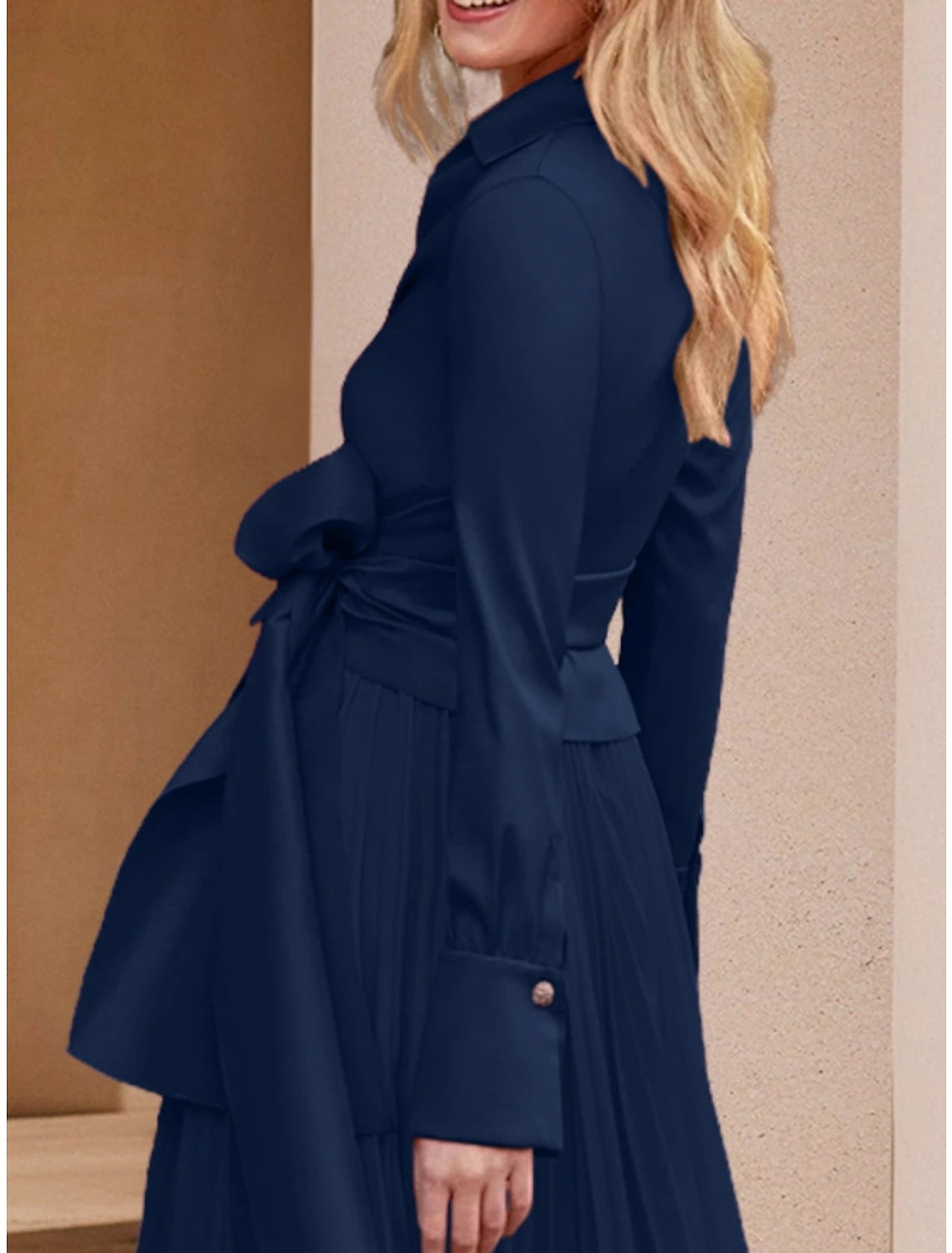 A-Line Mother of the Bride Dress Wedding Guest Elegant V Neck Floor Length Stretch Chiffon Long Sleeve with Bow(s) Ruching Solid Color