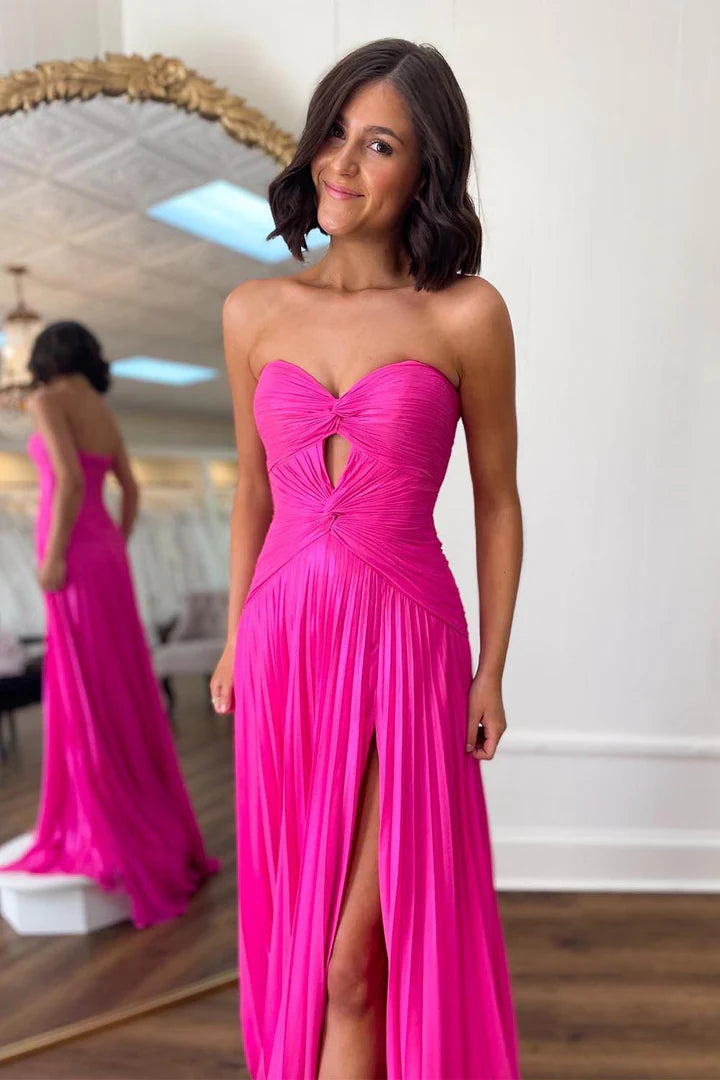 Prom Dress Sweetheart Pleated High Slit