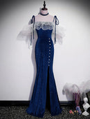 Mermaid Cultivate oneself Velvet Long Prom Dresses Formal Fashion Pearl Decorate Party Dress