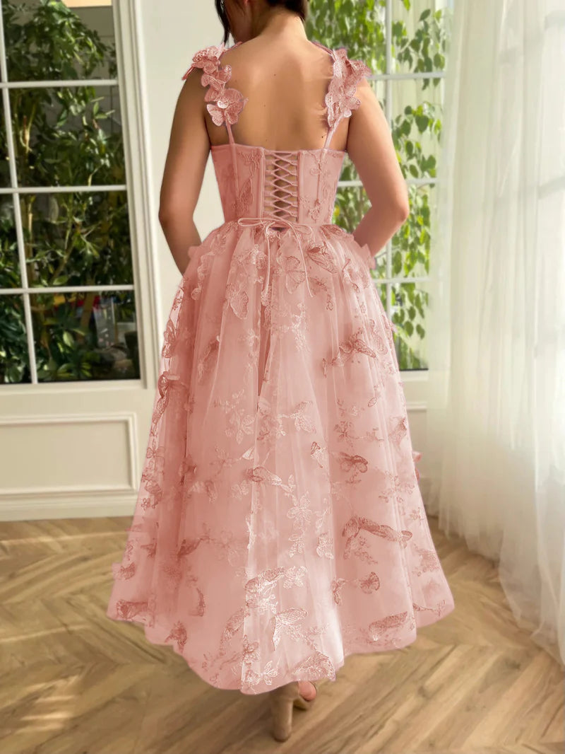 Prom Dress Aline Tulle Midi with Butterflies