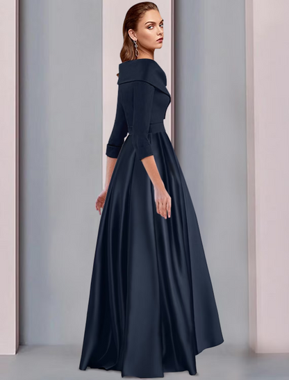 A-Line Mother of the Bride Dress Elegant High Low Sweet Spaghetti Strap Asymmetrical Tea Length Satin 3/4 Length Sleeve with Pleats