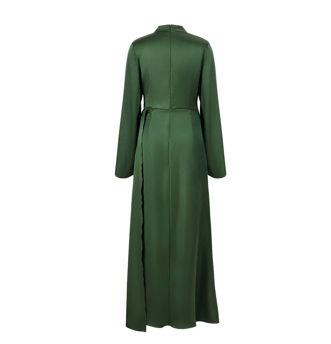 December Wedding Guest Dress Pleated High Collar Long Sleeved Fashion Autumn Winter Party Dress