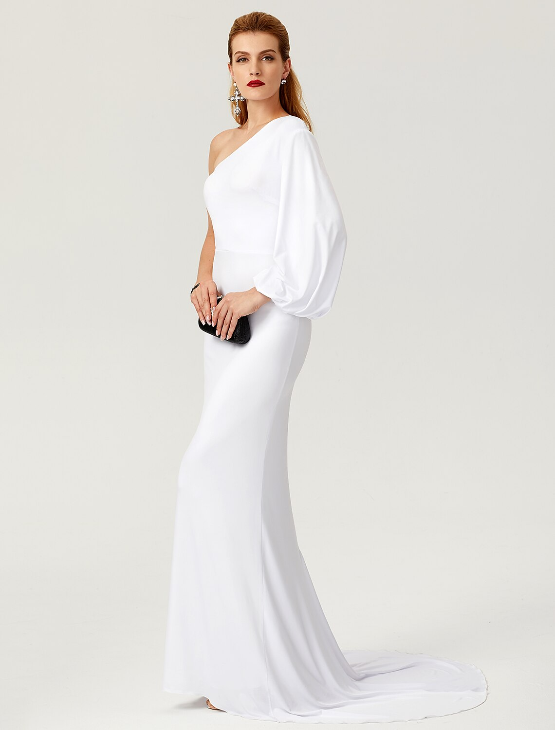 Mermaid / Trumpet Celebrity Style Dress Engagement Court Train Long Sleeve One Shoulder Jersey with Pleats