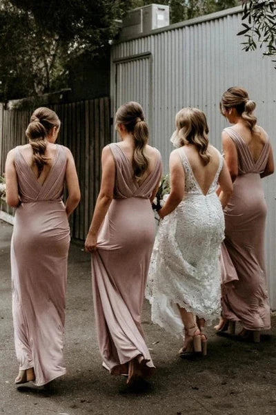 Bridesmaid Dress Chic V Neck Sleeveless Long Bridesmaid Dresses Simple Floor Length