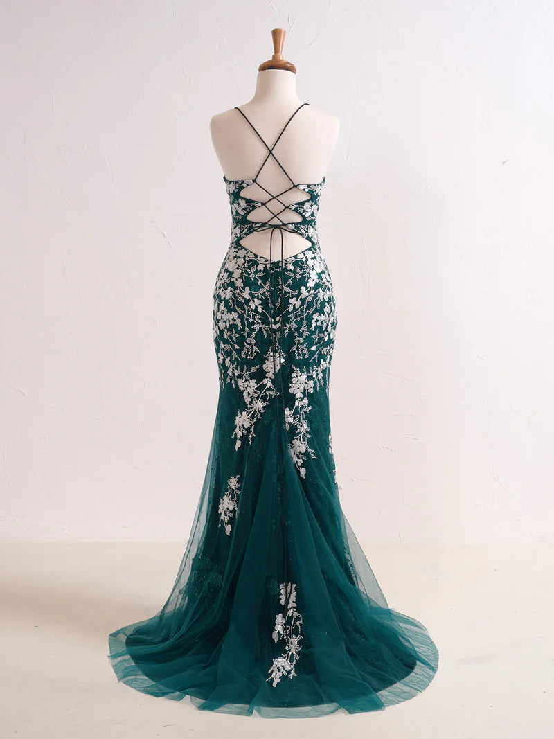 Prom Dress Mermaid V Neck Long with Appliques Beading