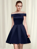 A-Line Cocktail Dresses Reformation Amante Dress Homecoming Short / Mini Sleeveless Off Shoulder Satin with Sleek